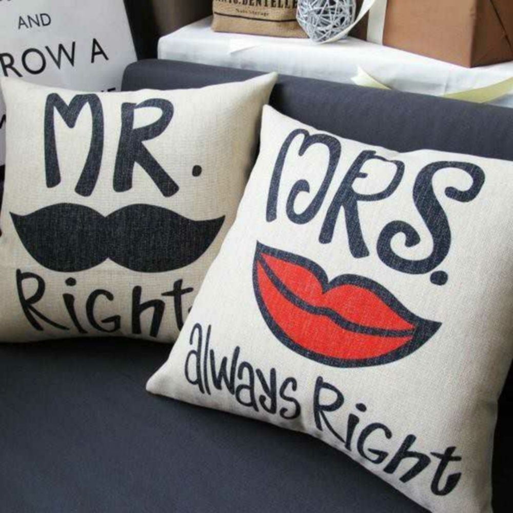 Mr. And Mrs. Cotton Linen Matching Pillow Cases